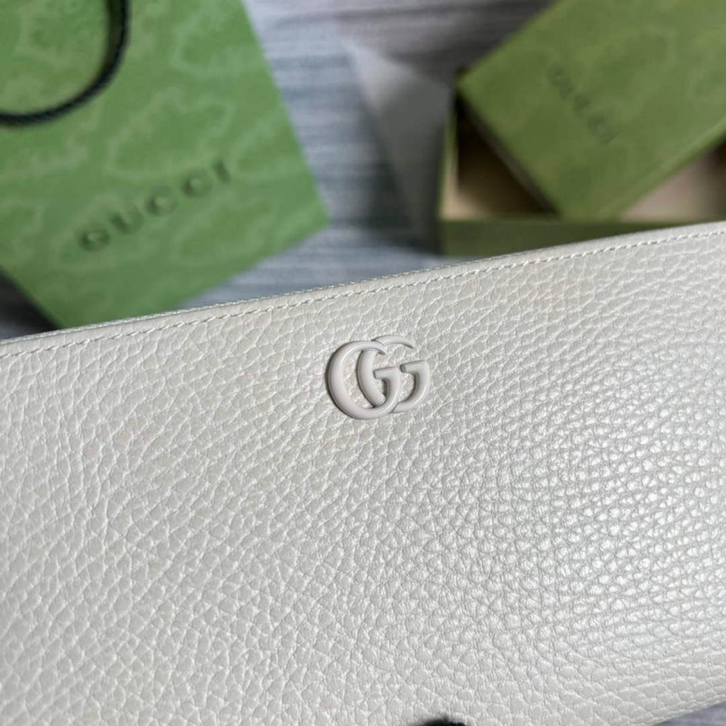 Gucci 456117 GG Marmont Leather Zip Around Wallet White