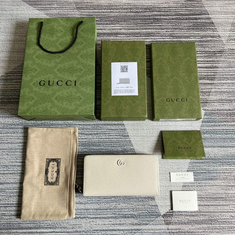 Gucci 456117 GG Marmont Leather Zip Around Wallet White