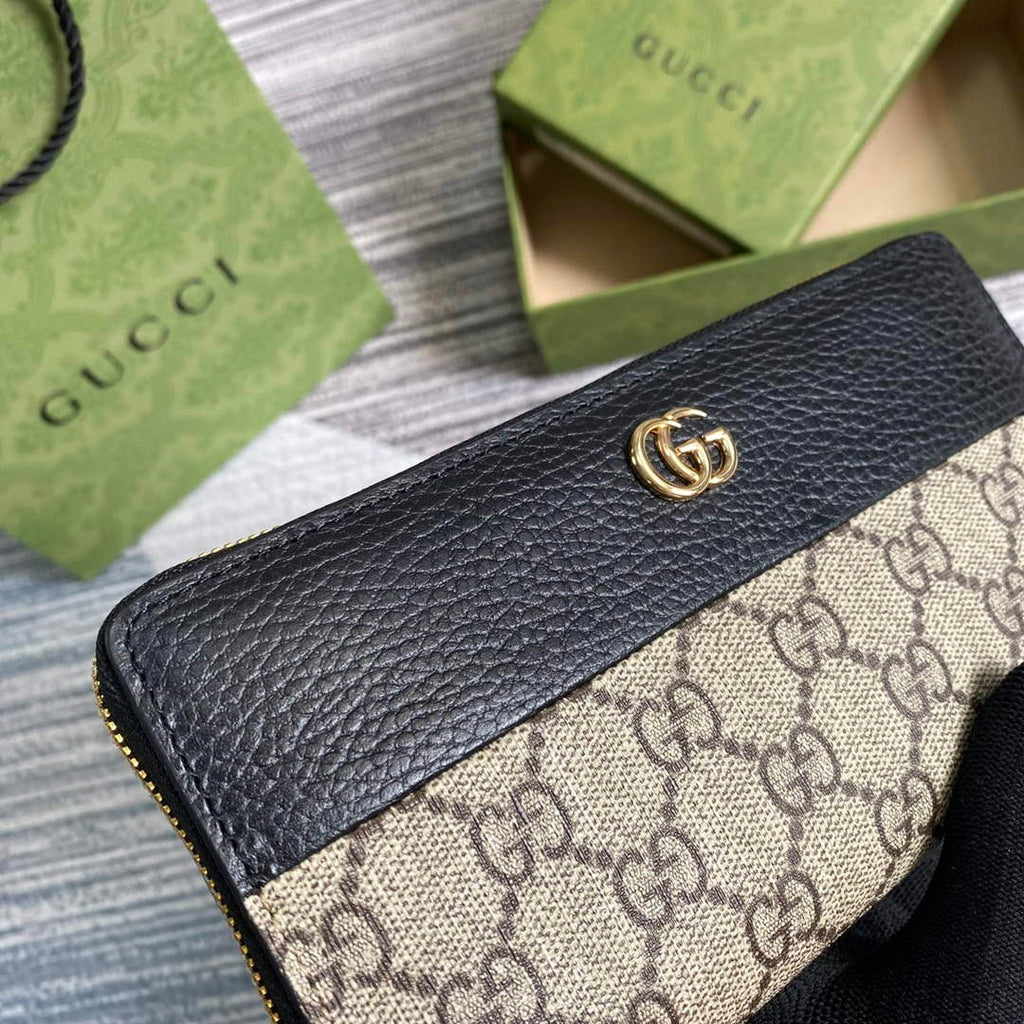 Gucci 456117 GG Marmont Zip Around Wallet Black