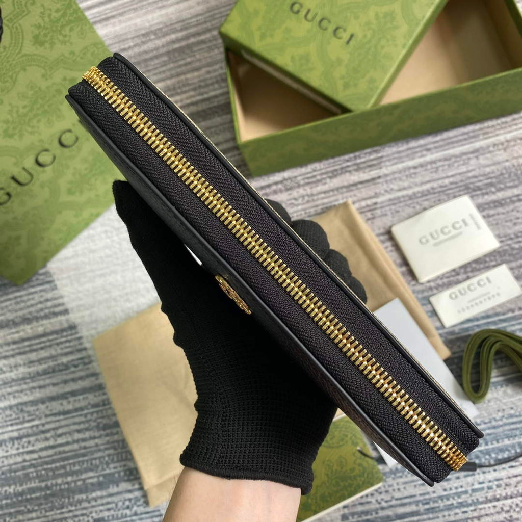 Gucci 456117 GG Marmont Zip Around Wallet Black
