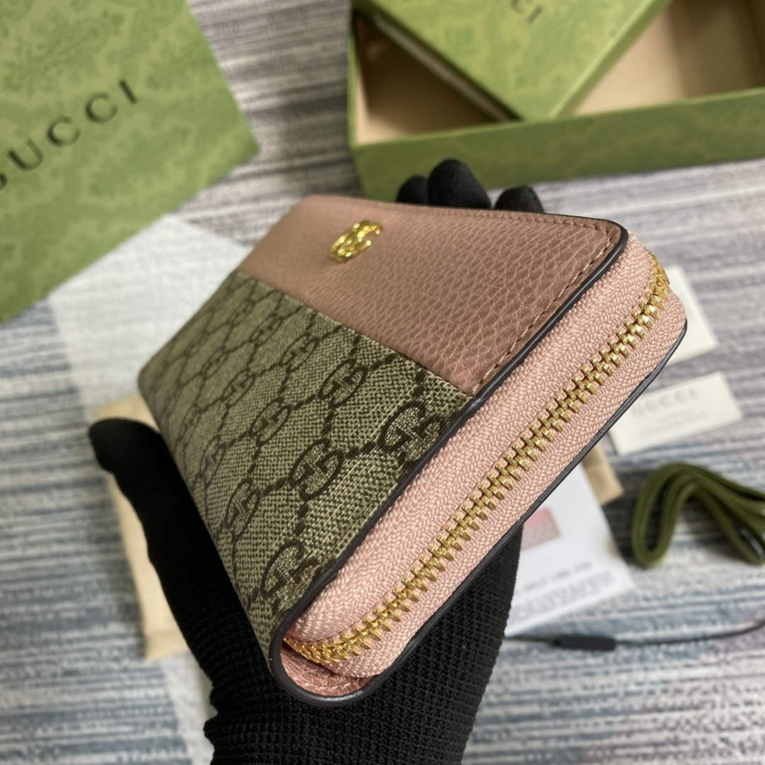 Gucci 456117 GG Marmont Zip Around Wallet Pink