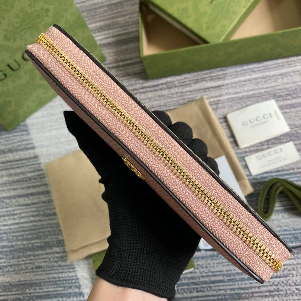Gucci 456117 GG Marmont Zip Around Wallet Pink