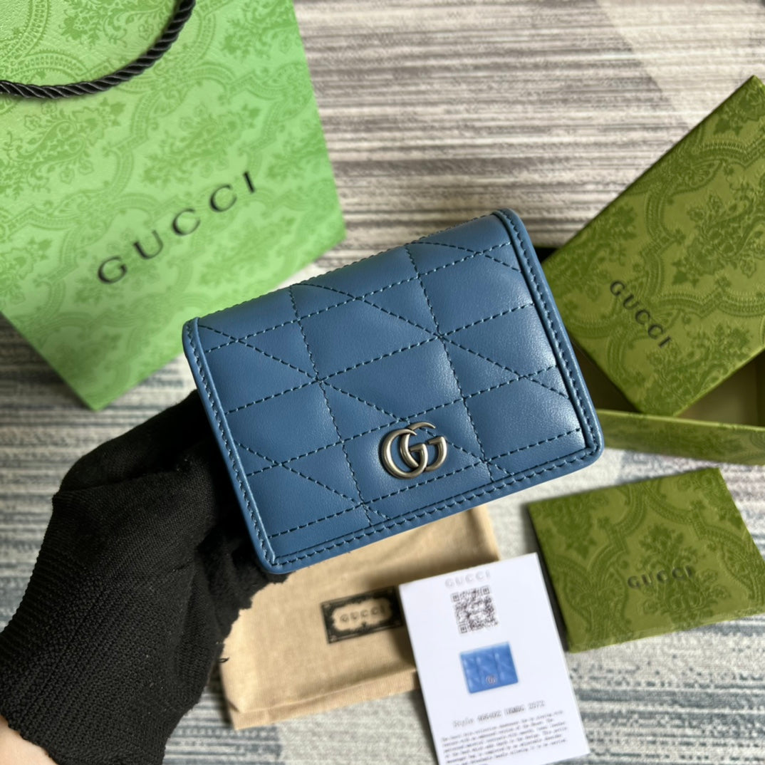 Gucci 466492 GG Marmont card case wallet in Blue - Default Title - View 1