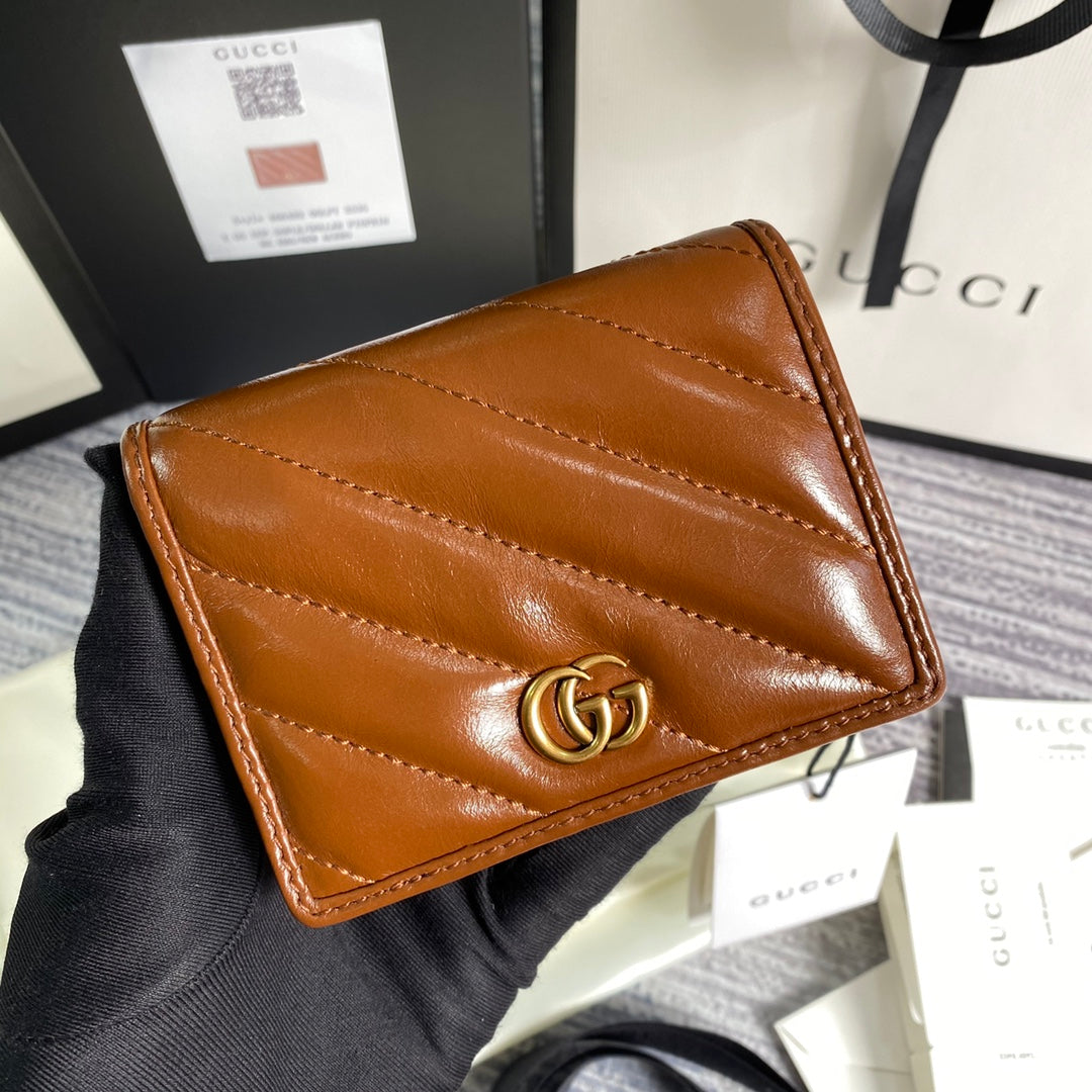 Gucci 466492 GG Marmont card case wallet in Brown - Default Title - View 1