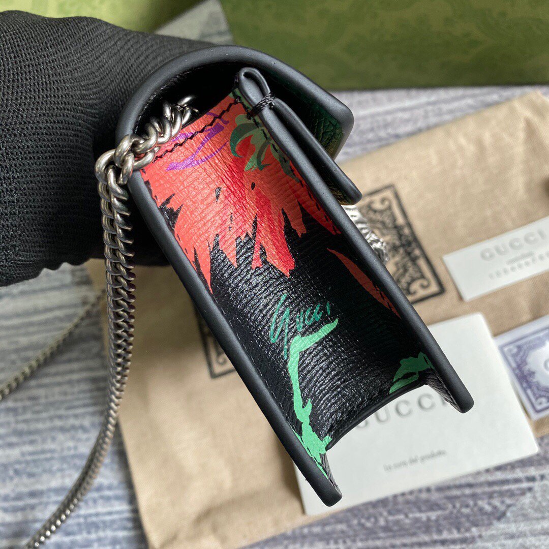 Gucci 476432 Ken Scott Print Dionysus Super Mini Bag Black Leather