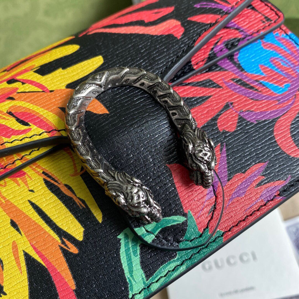 Gucci 476432 Ken Scott Print Dionysus Super Mini Bag Black Leather