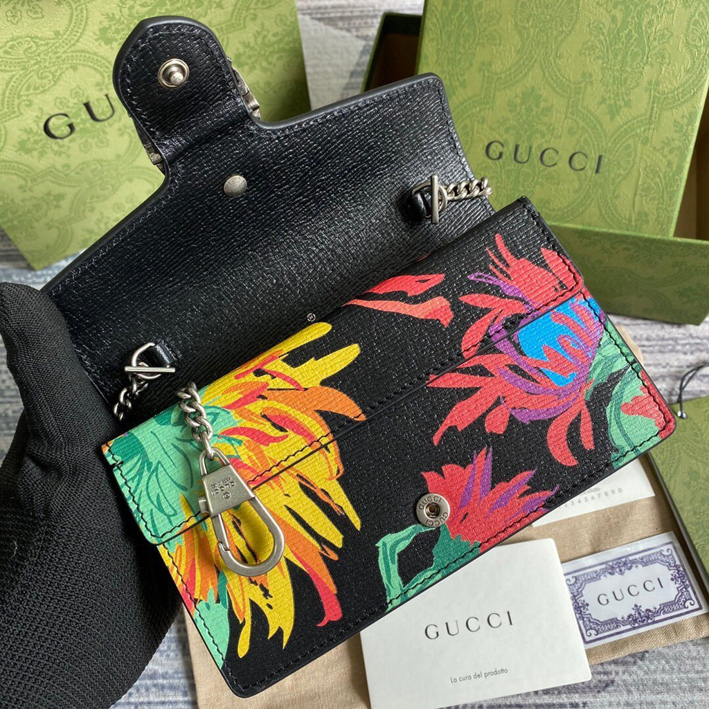 Gucci 476432 Ken Scott Print Dionysus Super Mini Bag Black Leather