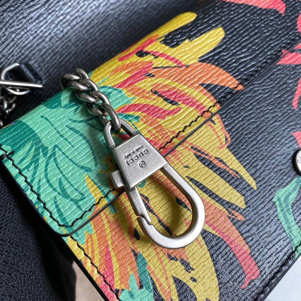 Gucci 476432 Ken Scott Print Dionysus Super Mini Bag Black Leather