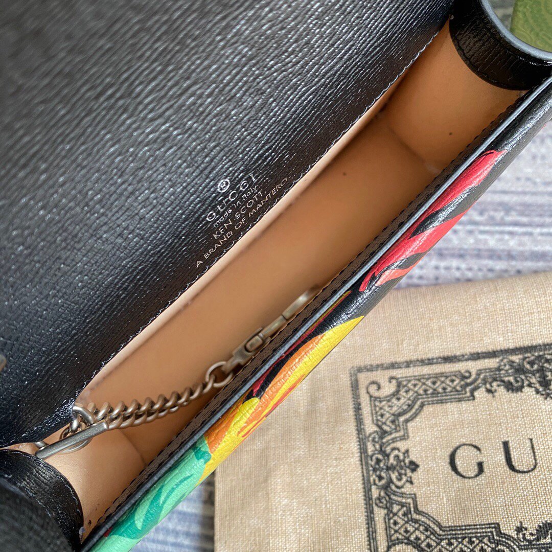 Gucci 476432 Ken Scott Print Dionysus Super Mini Bag Black Leather