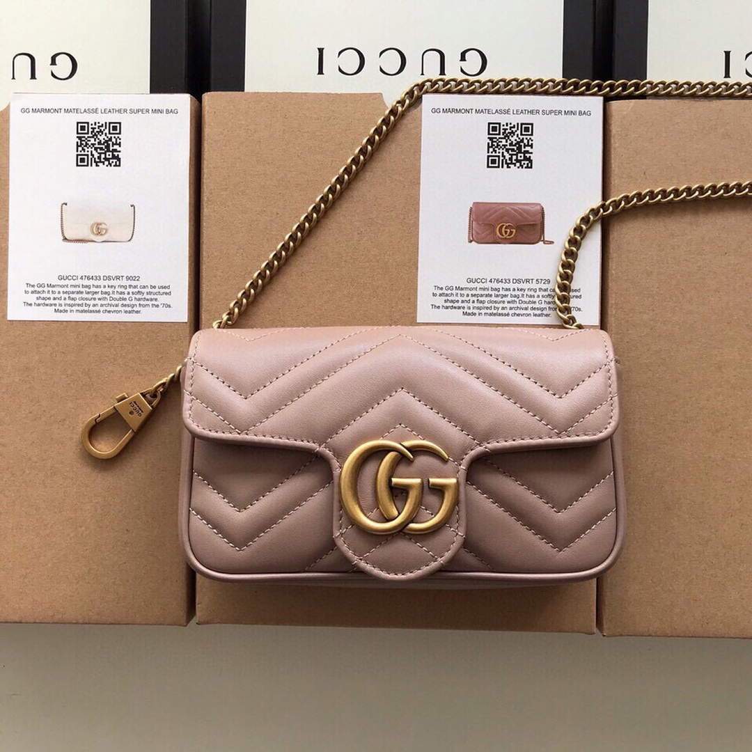 Gucci 476433 GG Marmont Matelass¨¦ Leather Super Mini Bag Light Pink - luxibagsmall