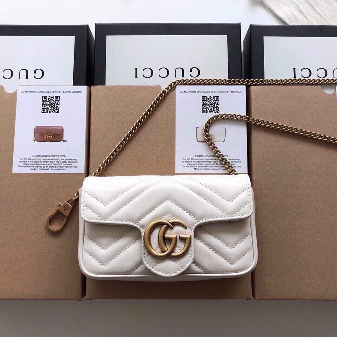 Gucci 476433 GG Marmont Matelass¨¦ Leather Super Mini Bag White - luxibagsmall