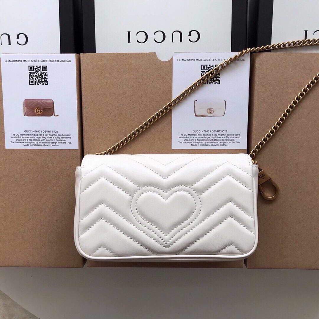 Gucci 476433 GG Marmont Matelass¨¦ Leather Super Mini Bag White - luxibagsmall