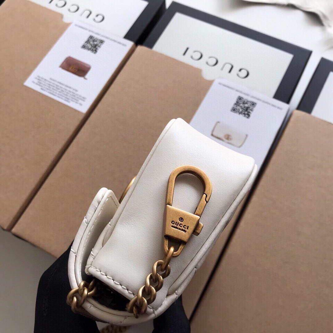 Gucci 476433 GG Marmont Matelass¨¦ Leather Super Mini Bag White - luxibagsmall
