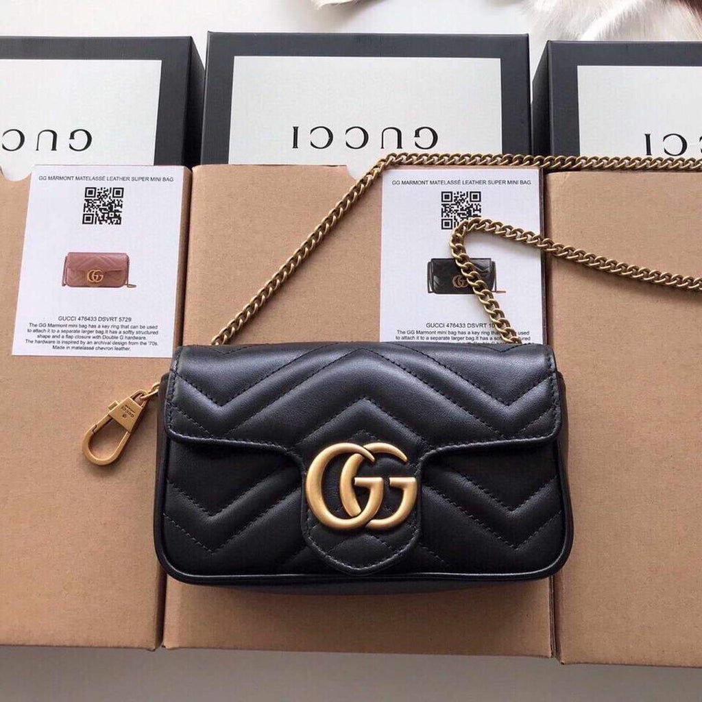 Gucci 476433 GG Marmont Matelass¨¦ Leather Super Mini Bag Black - luxibagsmall