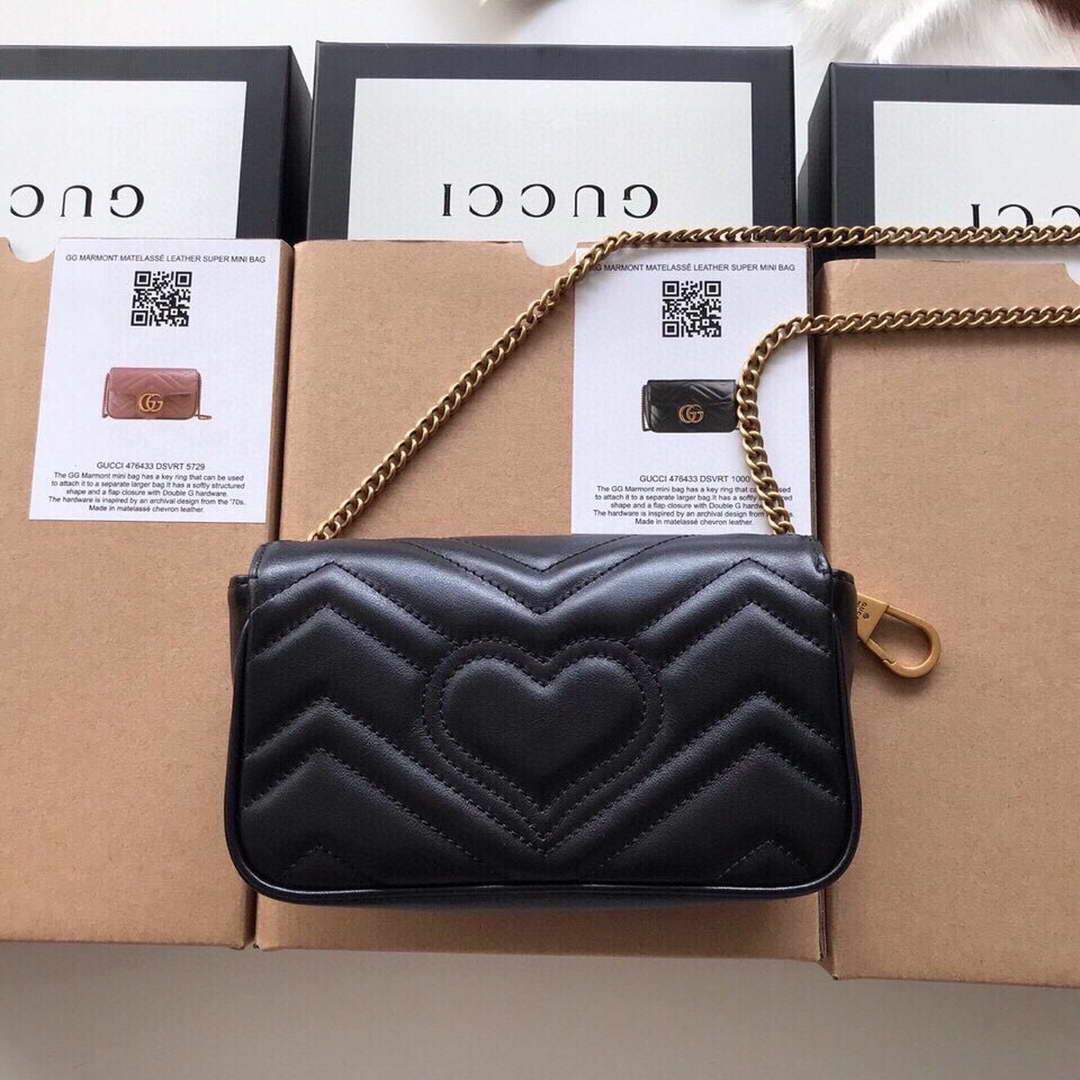 Gucci 476433 GG Marmont Matelass¨¦ Leather Super Mini Bag Black - luxibagsmall