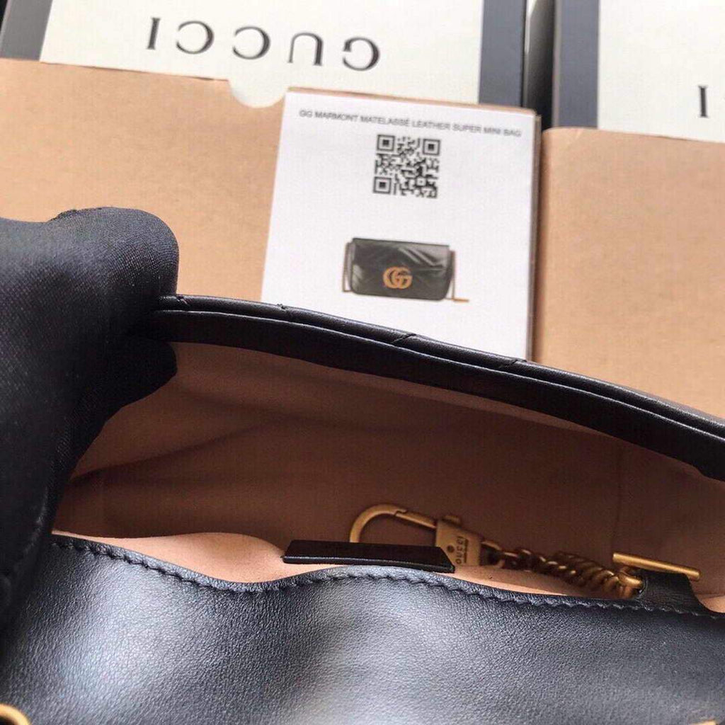 Gucci 476433 GG Marmont Matelass¨¦ Leather Super Mini Bag Black - luxibagsmall