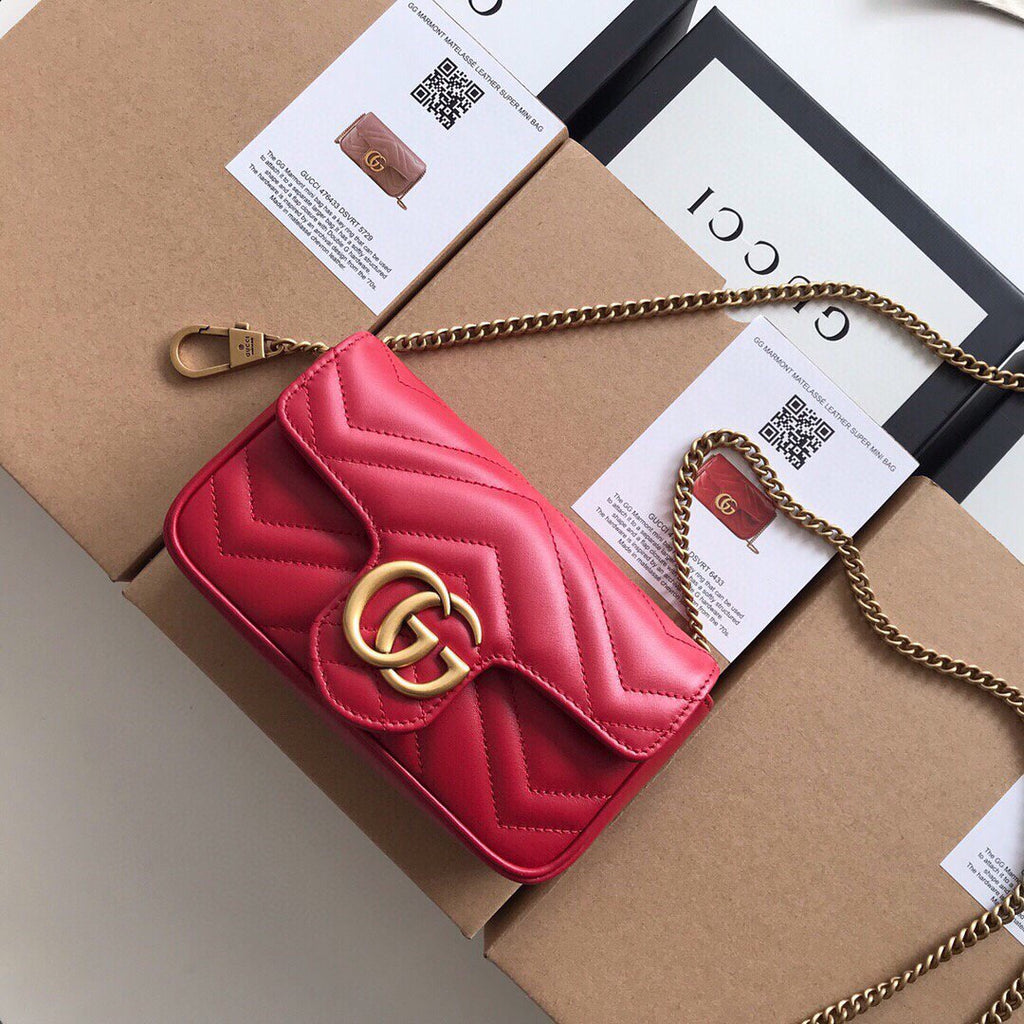 Gucci 476433 GG Marmont Matelass¨¦ Leather Super Mini Bag Red - luxibagsmall