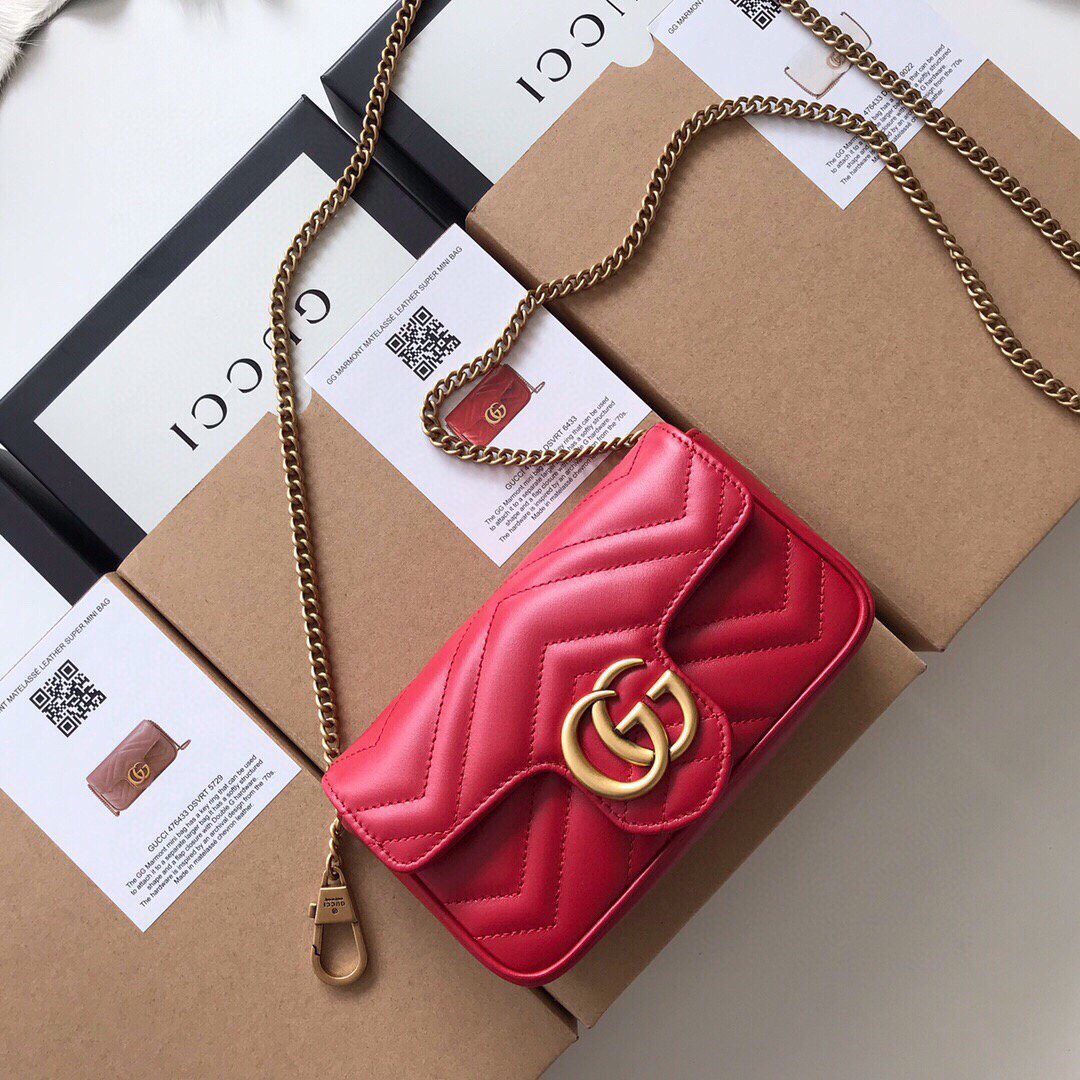 Gucci 476433 GG Marmont Matelass¨¦ Leather Super Mini Bag Red - luxibagsmall