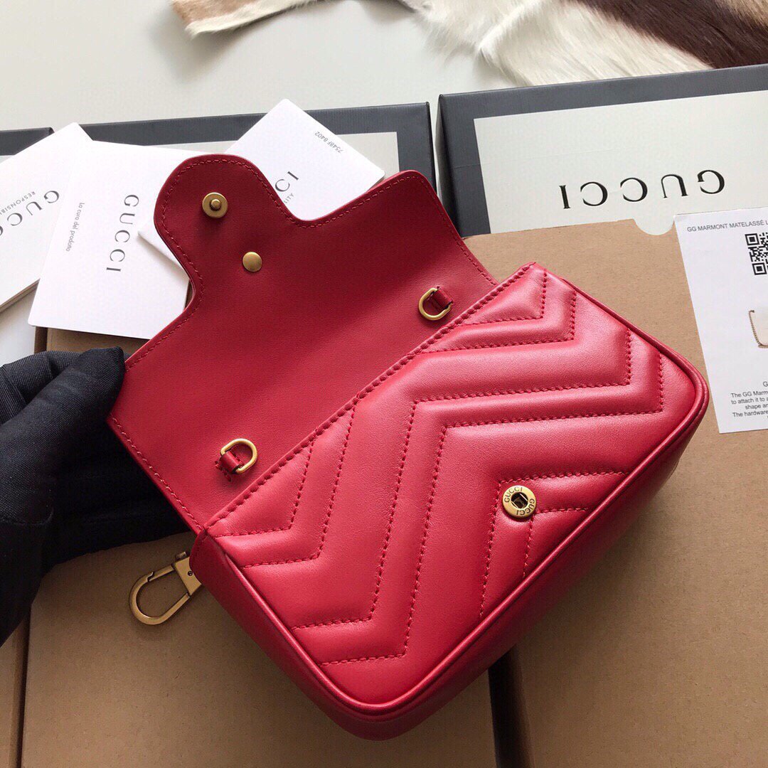 Gucci 476433 GG Marmont Matelass¨¦ Leather Super Mini Bag Red - luxibagsmall