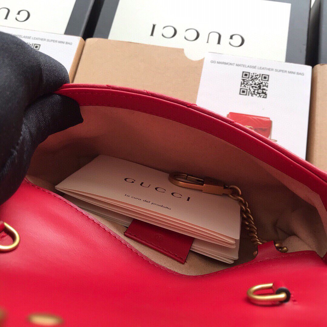 Gucci 476433 GG Marmont Matelass¨¦ Leather Super Mini Bag Red - luxibagsmall