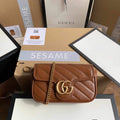 Gucci 476433 GG Marmont Matelass¨¦ Leather Super Mini Bag Brown - luxibagsmall