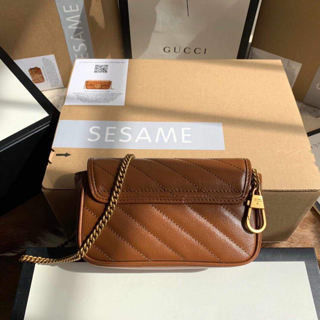 Gucci 476433 GG Marmont Matelass¨¦ Leather Super Mini Bag Brown - luxibagsmall