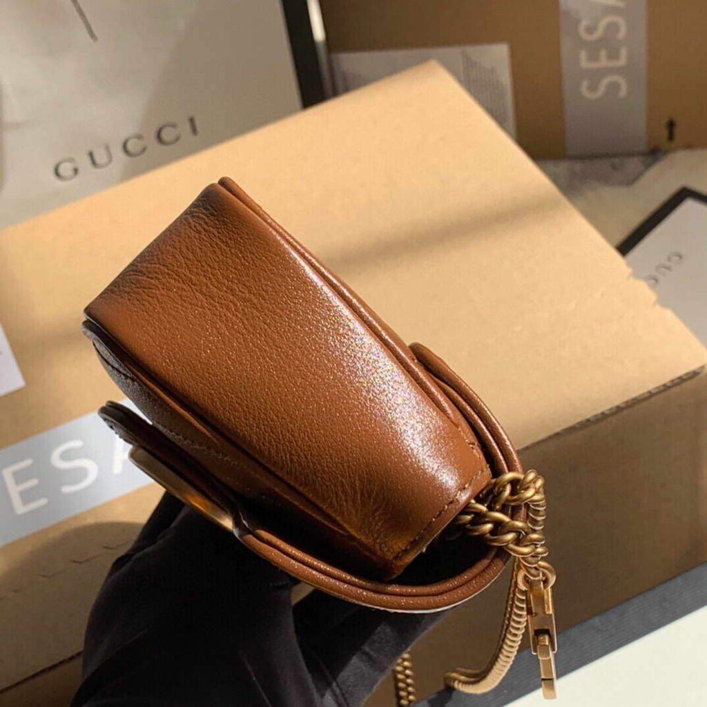 Gucci 476433 GG Marmont Matelass¨¦ Leather Super Mini Bag Brown - luxibagsmall