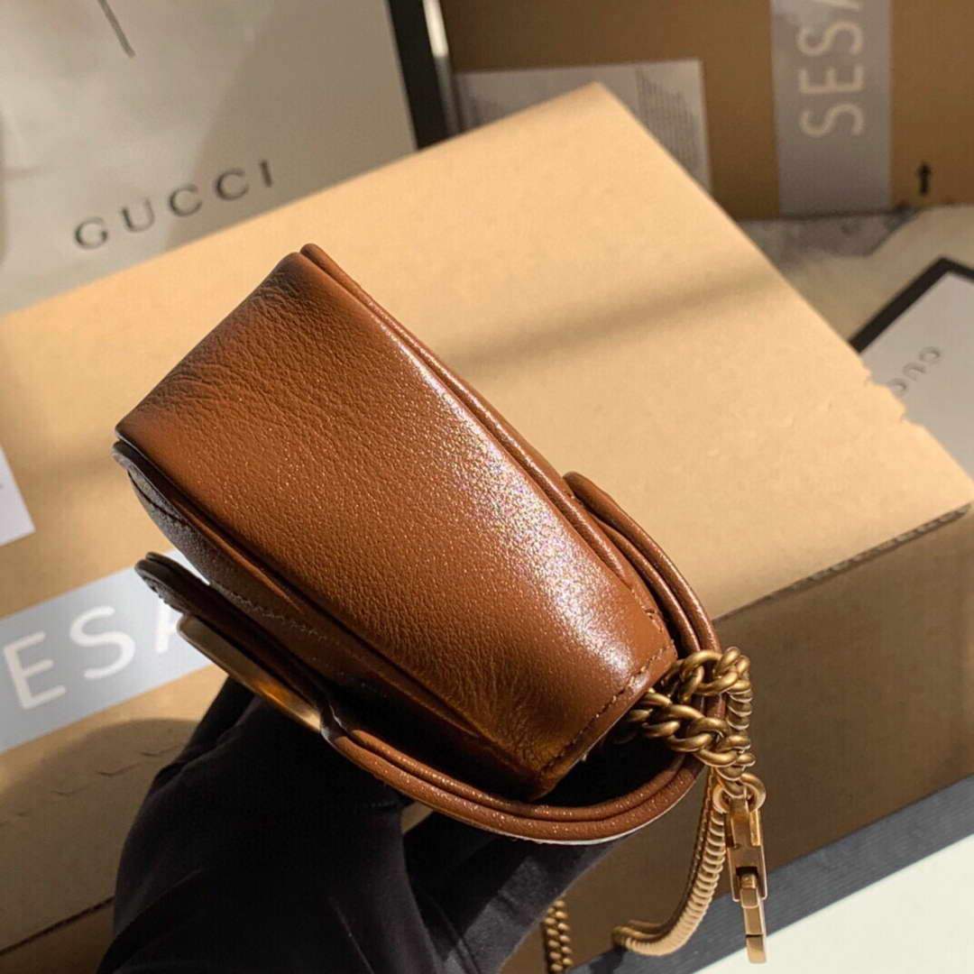 Gucci 476433 GG Marmont Matelass¨¦ Leather Super Mini Bag Brown - luxibagsmall
