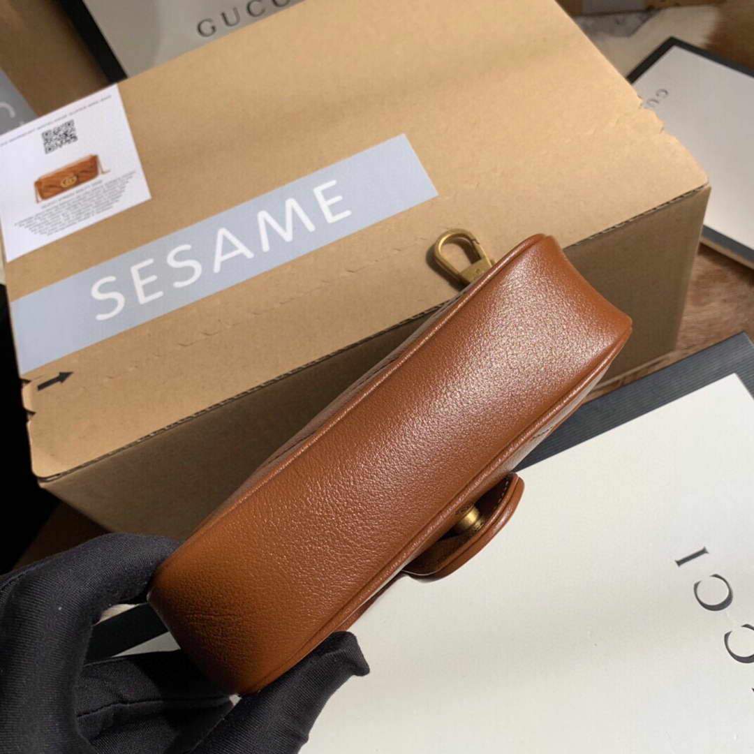 Gucci 476433 GG Marmont Matelass¨¦ Leather Super Mini Bag Brown - luxibagsmall