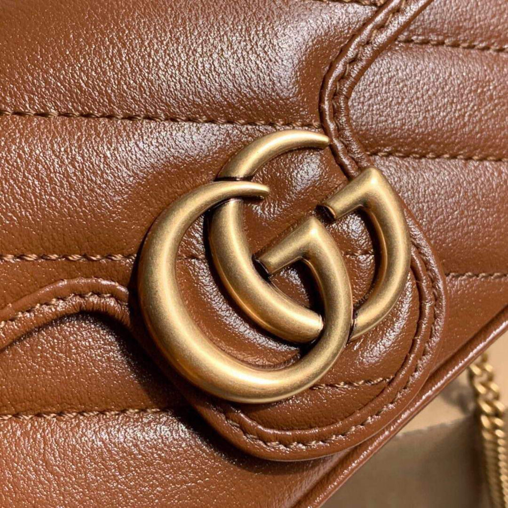 Gucci 476433 GG Marmont Matelass¨¦ Leather Super Mini Bag Brown - luxibagsmall