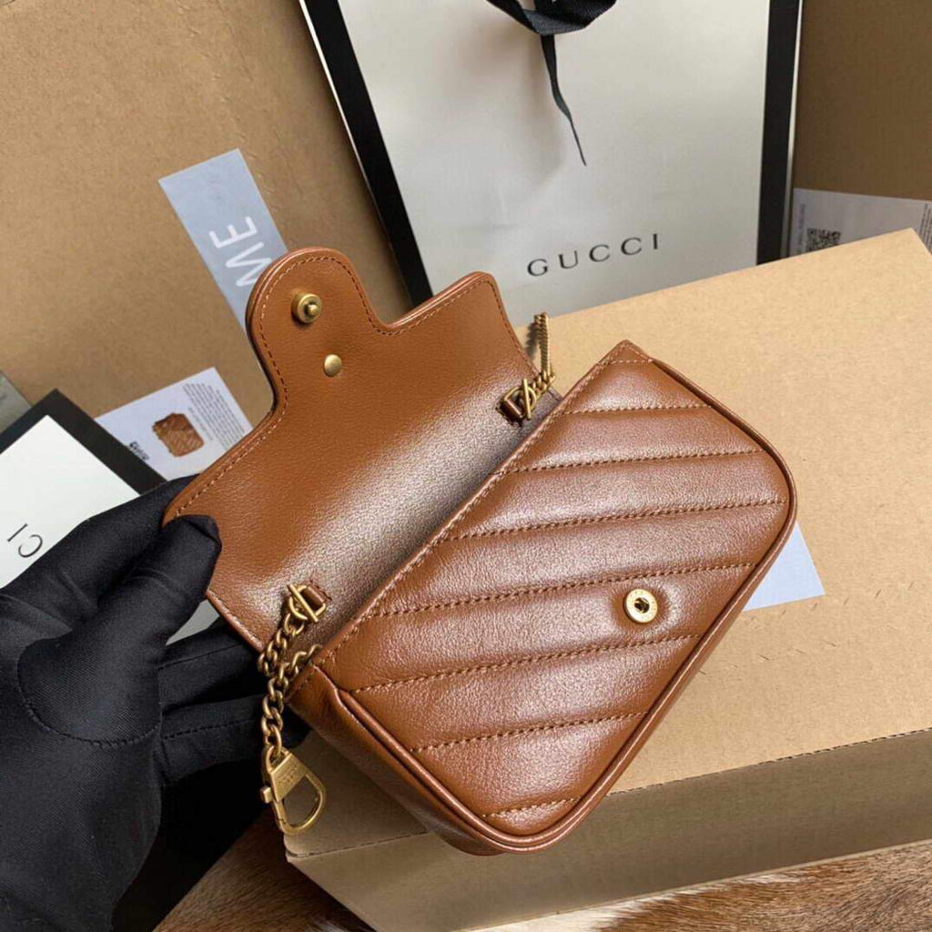 Gucci 476433 GG Marmont Matelass¨¦ Leather Super Mini Bag Brown - luxibagsmall