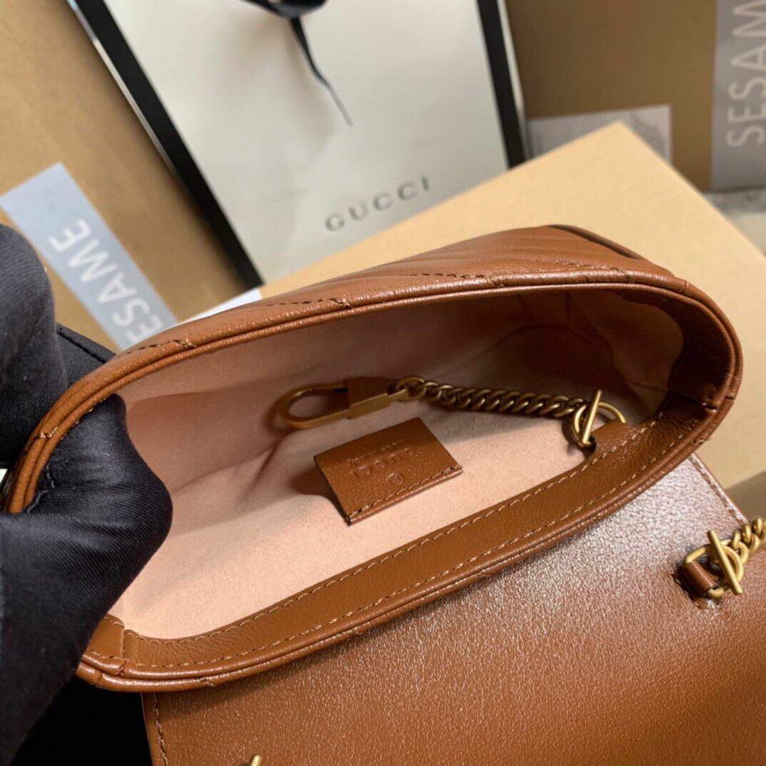 Gucci 476433 GG Marmont Matelass¨¦ Leather Super Mini Bag Brown - luxibagsmall