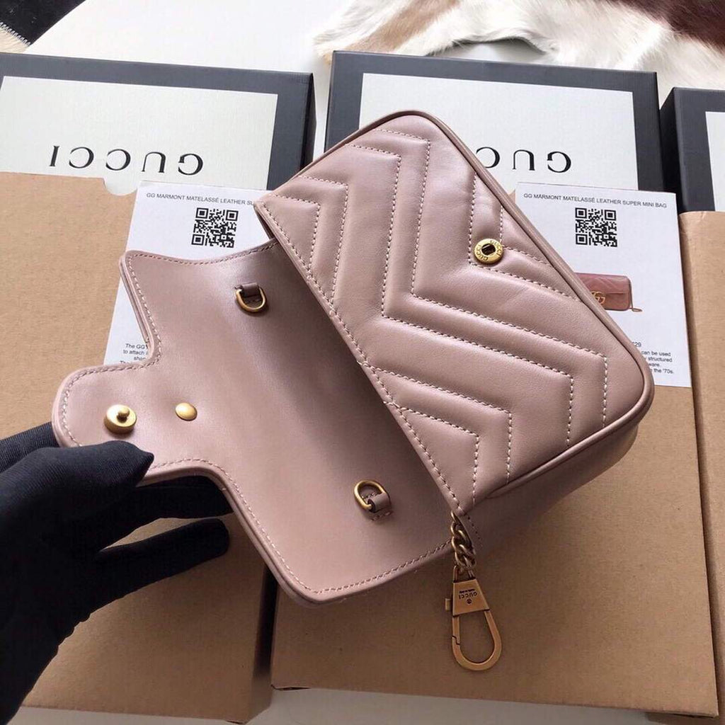 Gucci 476433 GG Marmont Matelass¨¦ Leather Super Mini Bag Light Pink - luxibagsmall
