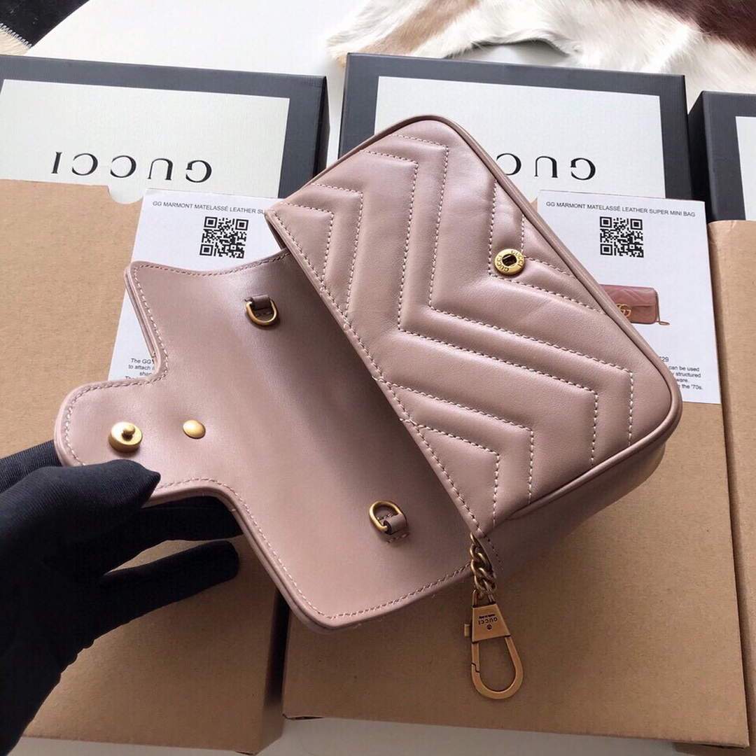 Gucci 476433 GG Marmont Matelass¨¦ Leather Super Mini Bag Light Pink - luxibagsmall