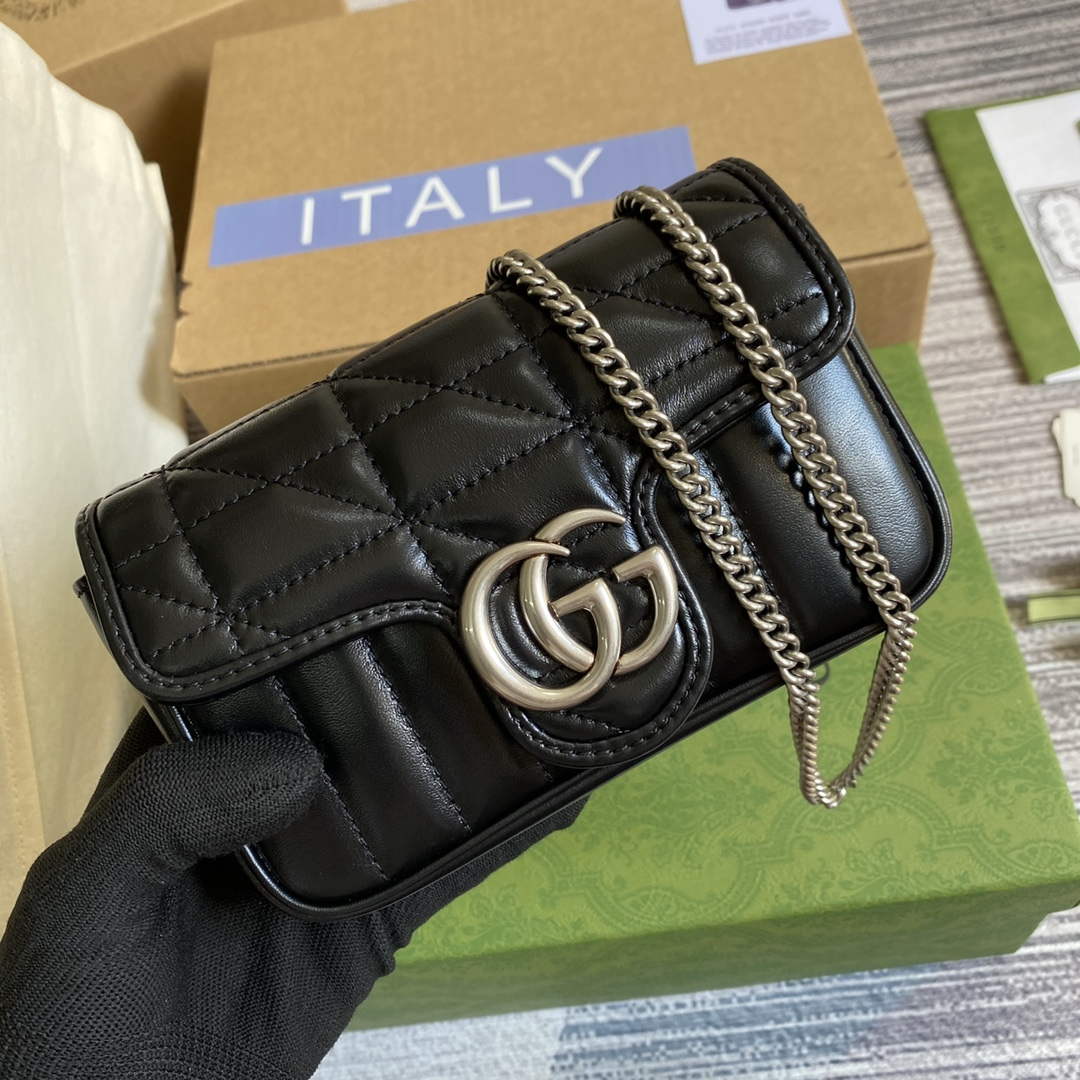 Gucci 476433 GG Marmont Super Mini Bag Black - Default Title - View 1