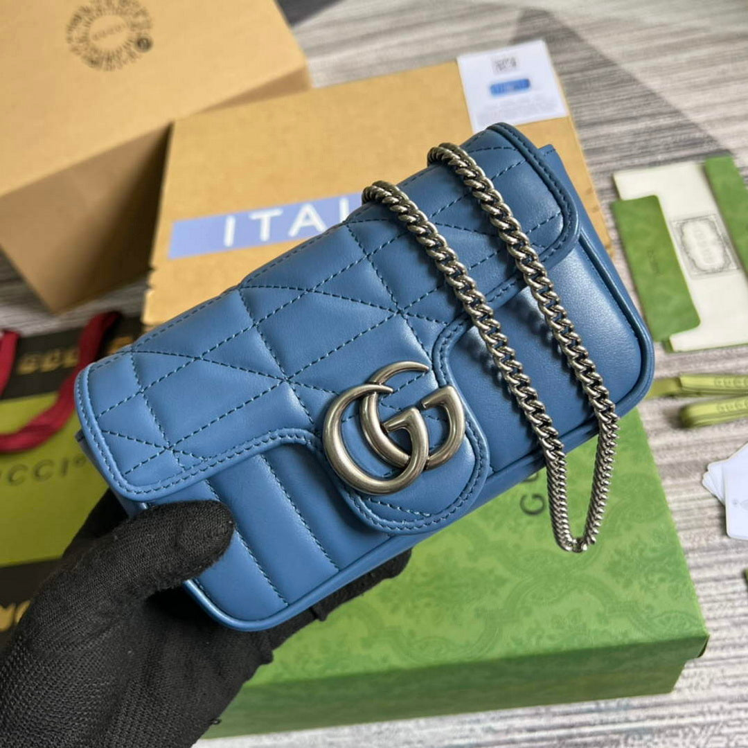 Gucci 476433 GG Marmont Super Mini Bag Blue - Default Title - View 1