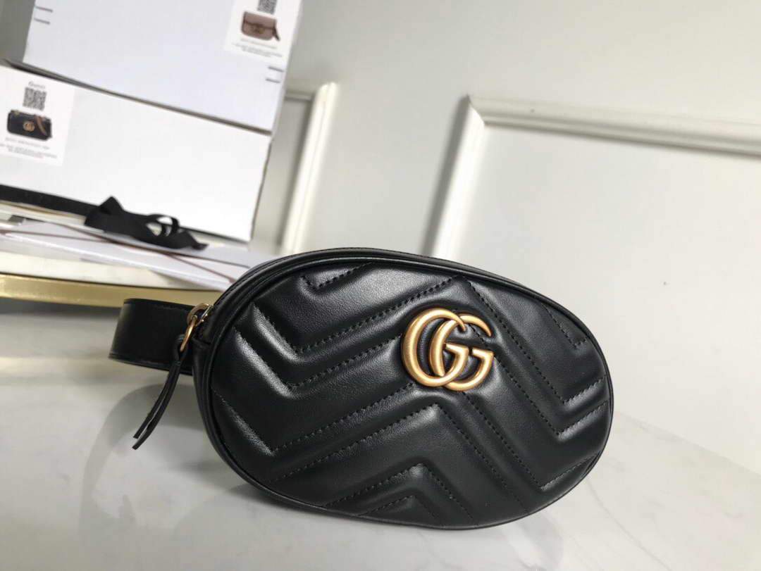 Gucci 476434 GG Marmont Matelass¨¦ Leather Belt Bag Black
