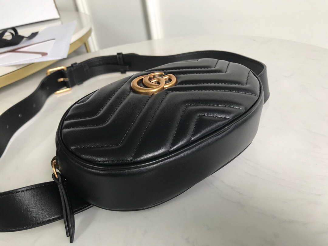 Gucci 476434 GG Marmont Matelass¨¦ Leather Belt Bag Black