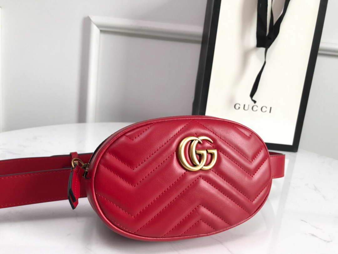Gucci 476434 GG Marmont Matelass¨¦ Leather Belt Bag Red