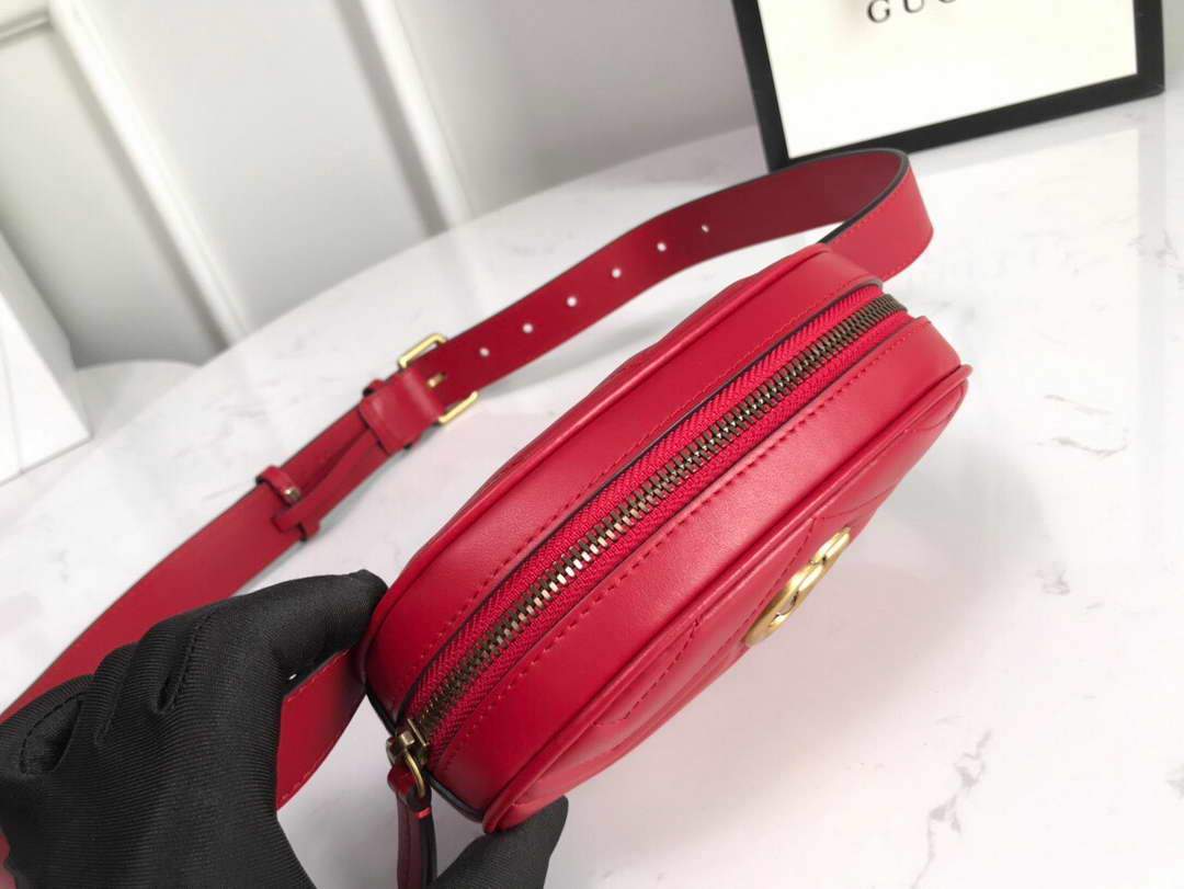 Gucci 476434 GG Marmont Matelass¨¦ Leather Belt Bag Red