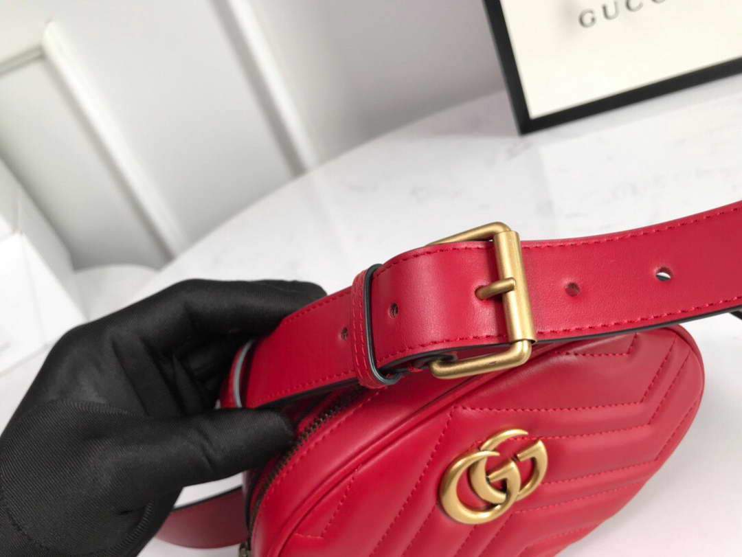 Gucci 476434 GG Marmont Matelass¨¦ Leather Belt Bag Red