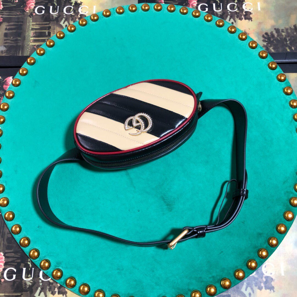 Gucci 476434 GG Marmont Matelass¨¦ Leather Belt Bag Black Beige