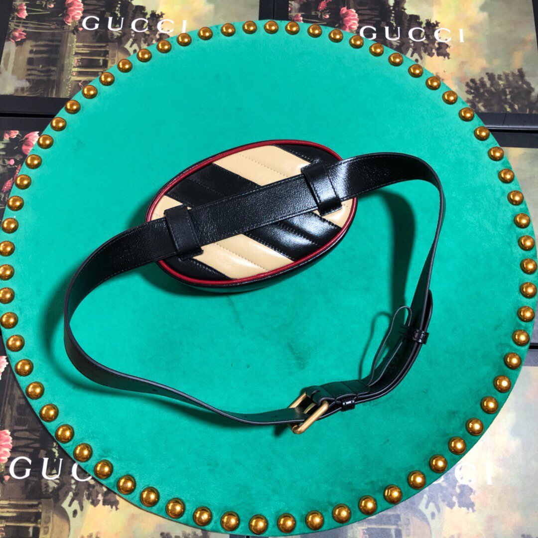 Gucci 476434 GG Marmont Matelass¨¦ Leather Belt Bag Black Beige