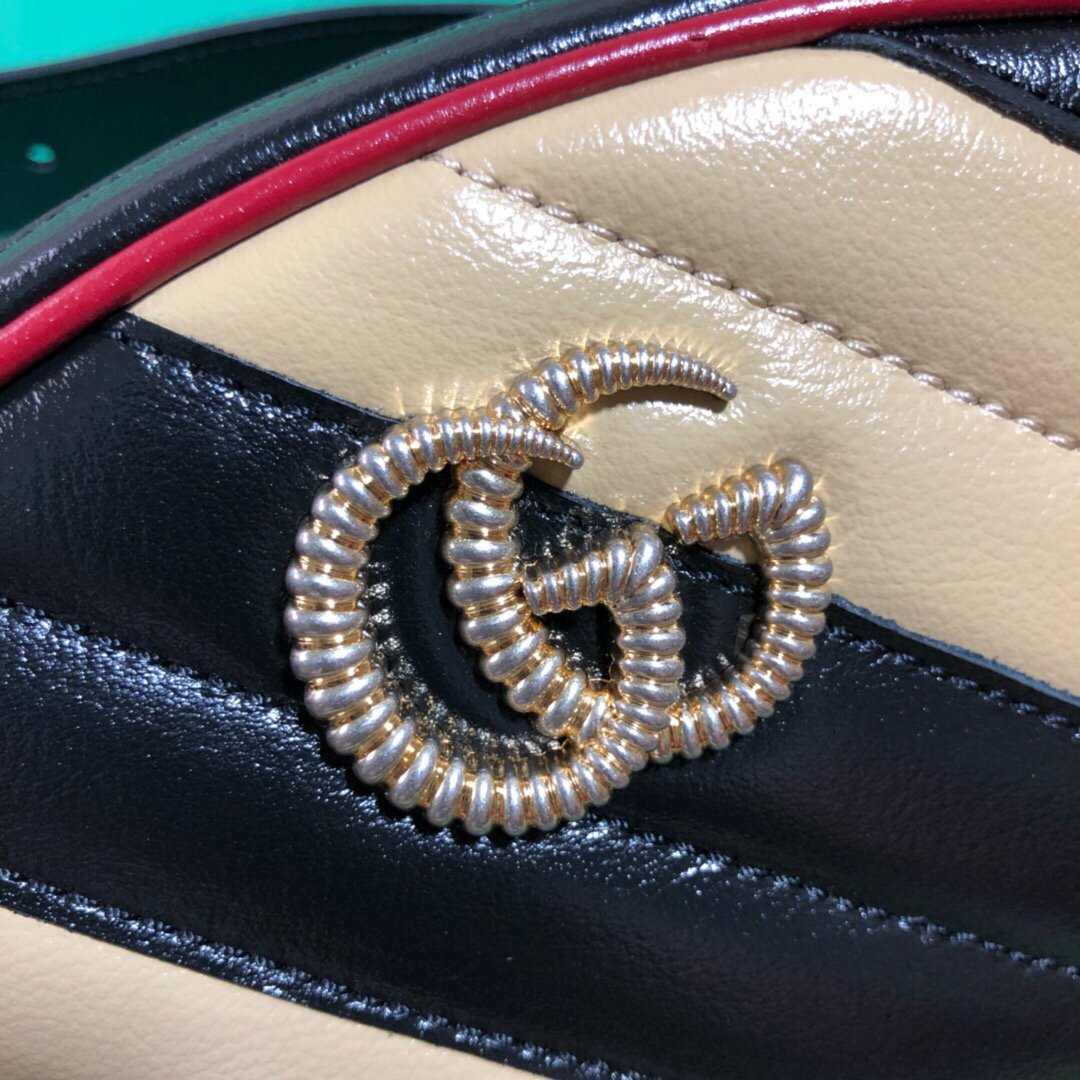 Gucci 476434 GG Marmont Matelass¨¦ Leather Belt Bag Black Beige