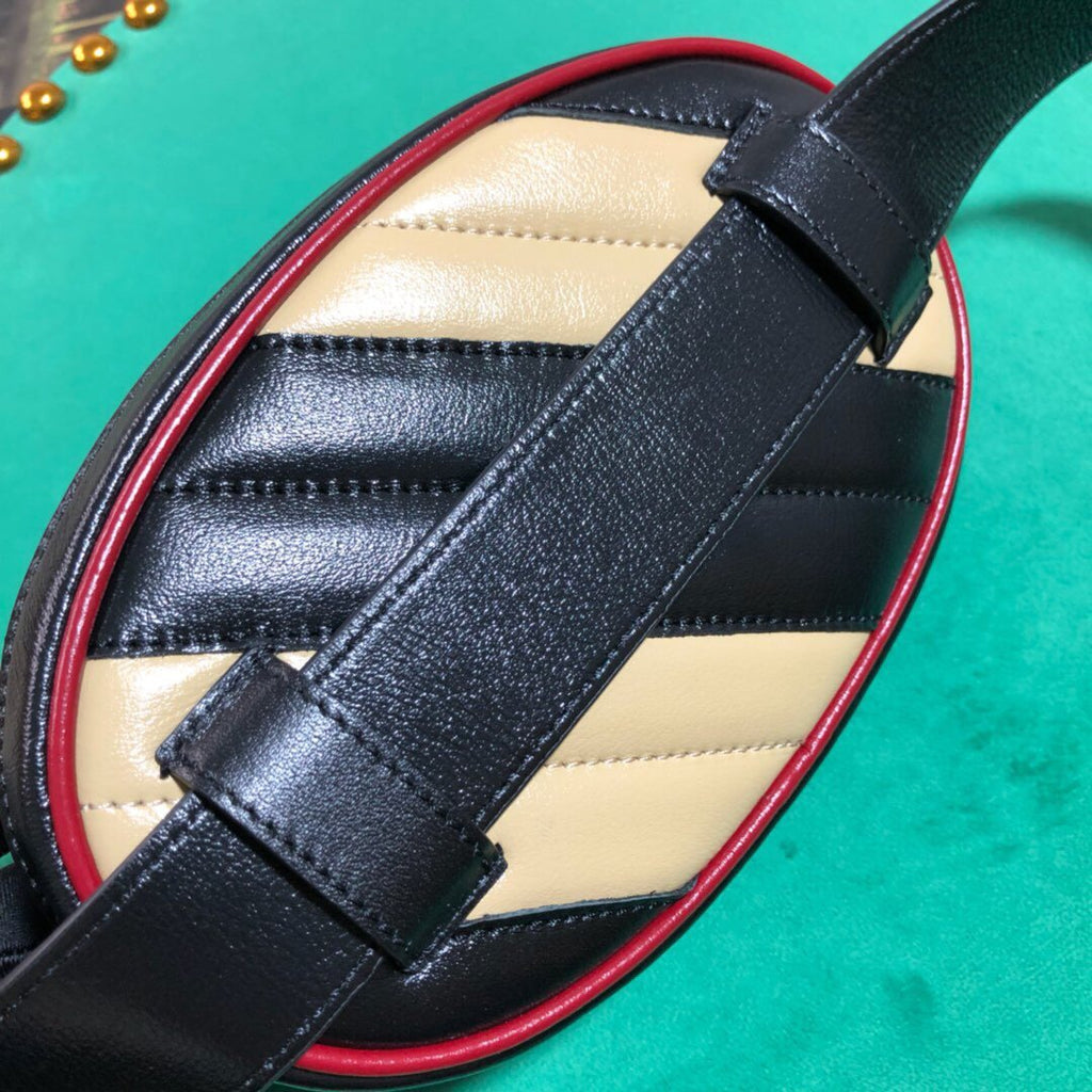 Gucci 476434 GG Marmont Matelass¨¦ Leather Belt Bag Black Beige