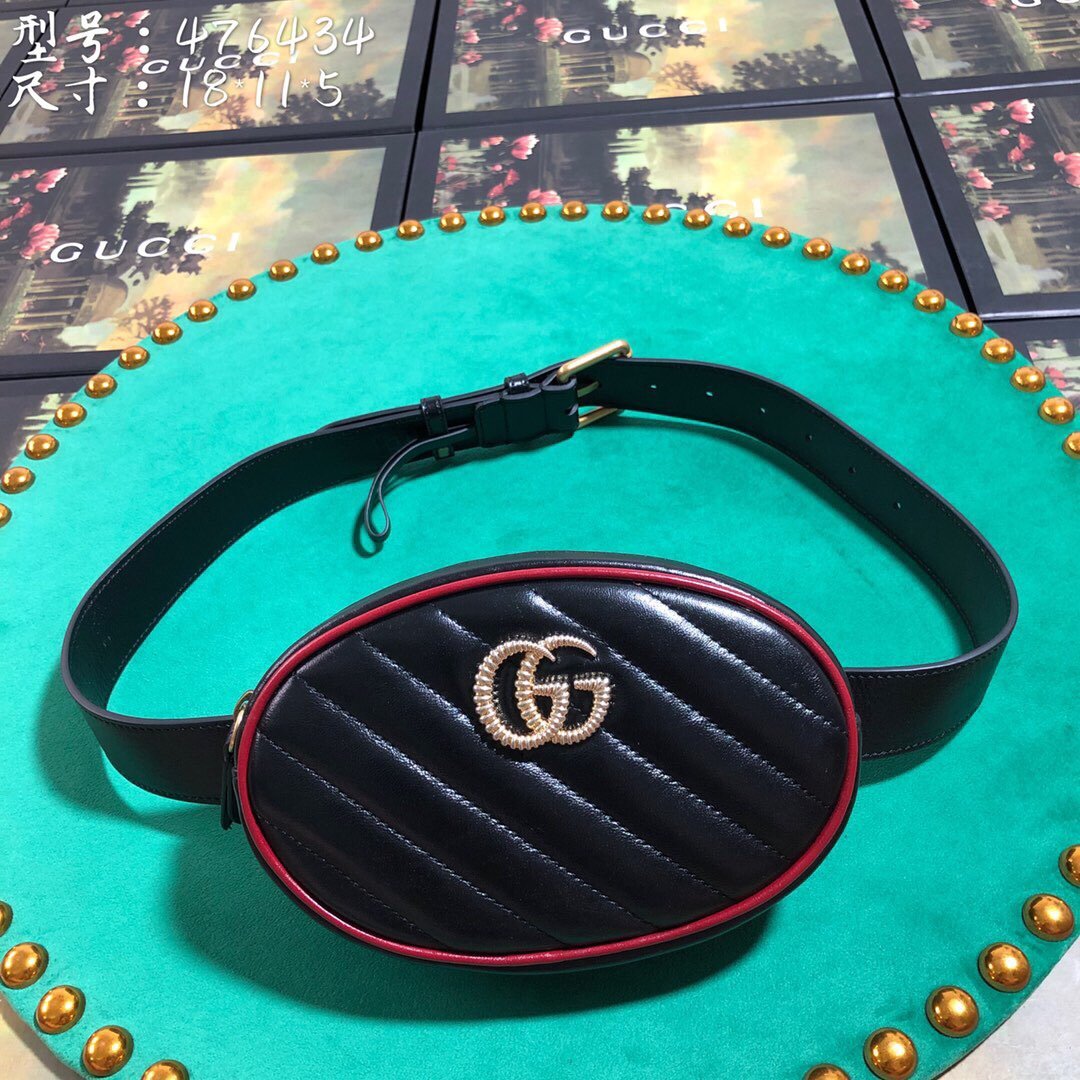 Gucci 476434 GG Marmont Matelass¨¦ Leather Belt Bag Black Red