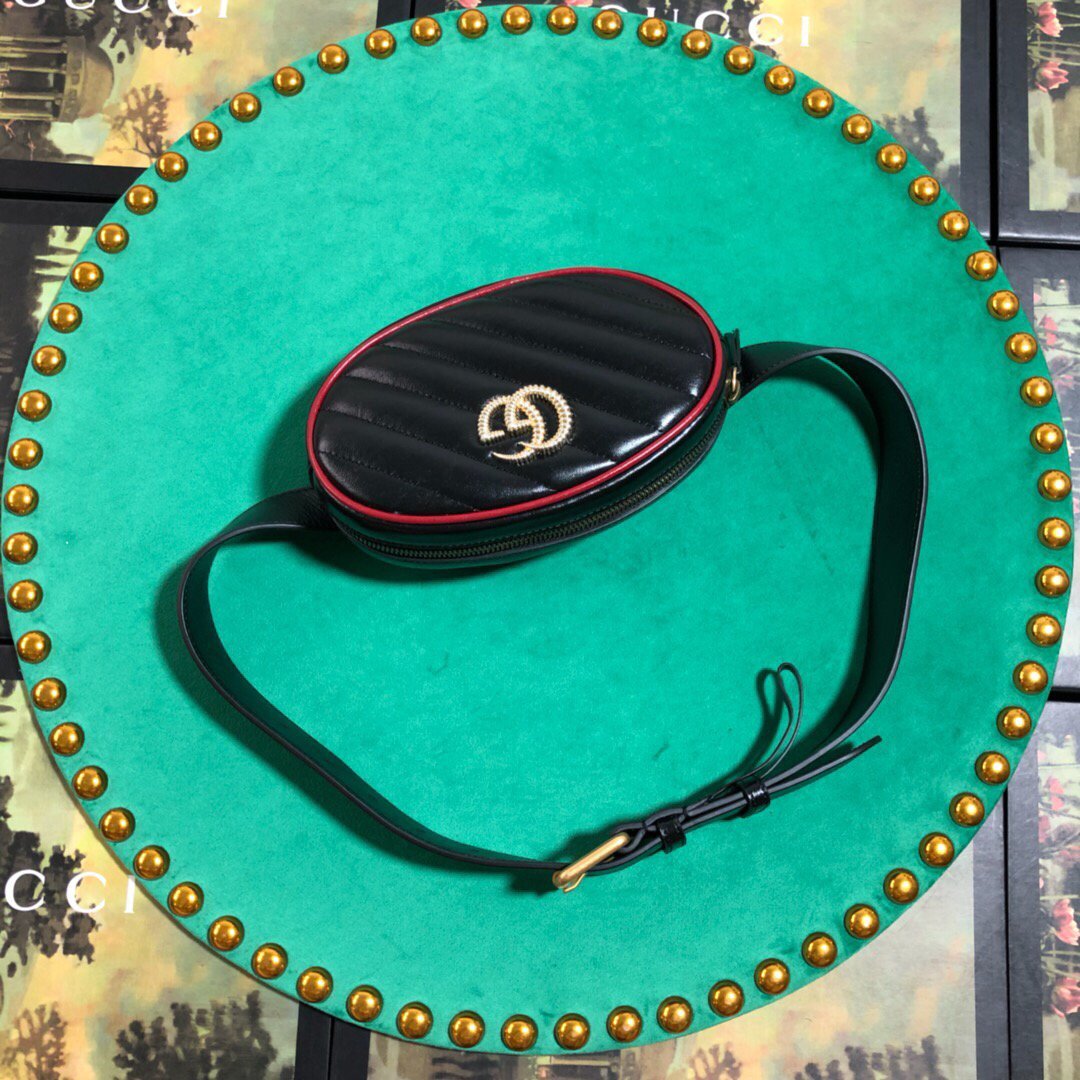 Gucci 476434 GG Marmont Matelass¨¦ Leather Belt Bag Black Red