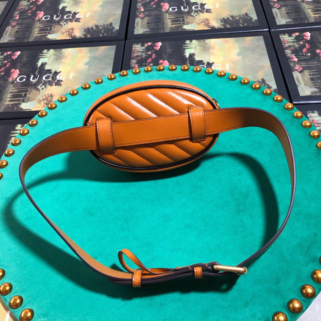 Gucci 476434 GG Marmont Matelassé Leather Belt Bag Brown