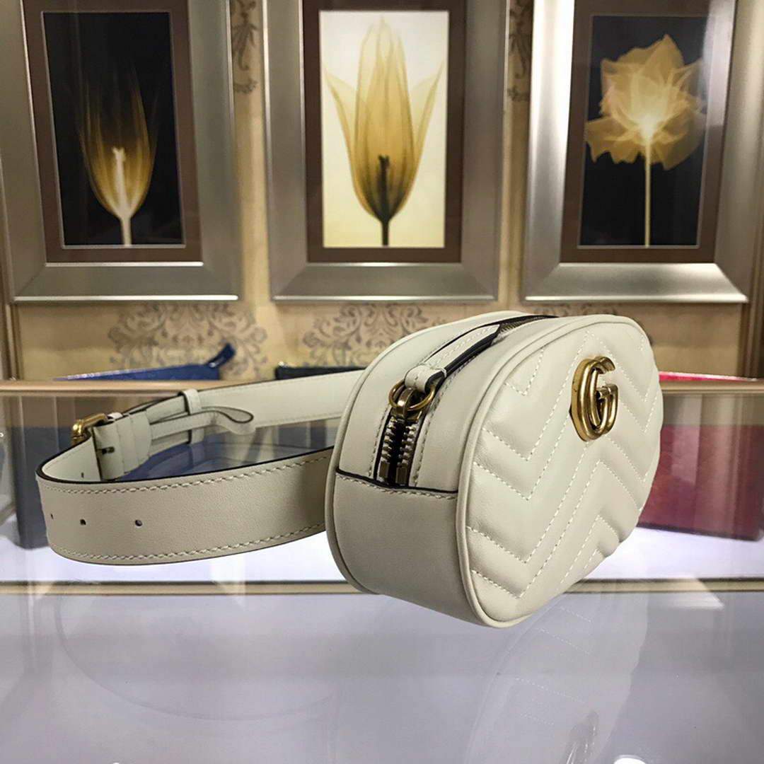 Gucci 476434 GG Marmont Matelass¨¦ Leather Belt Bag White