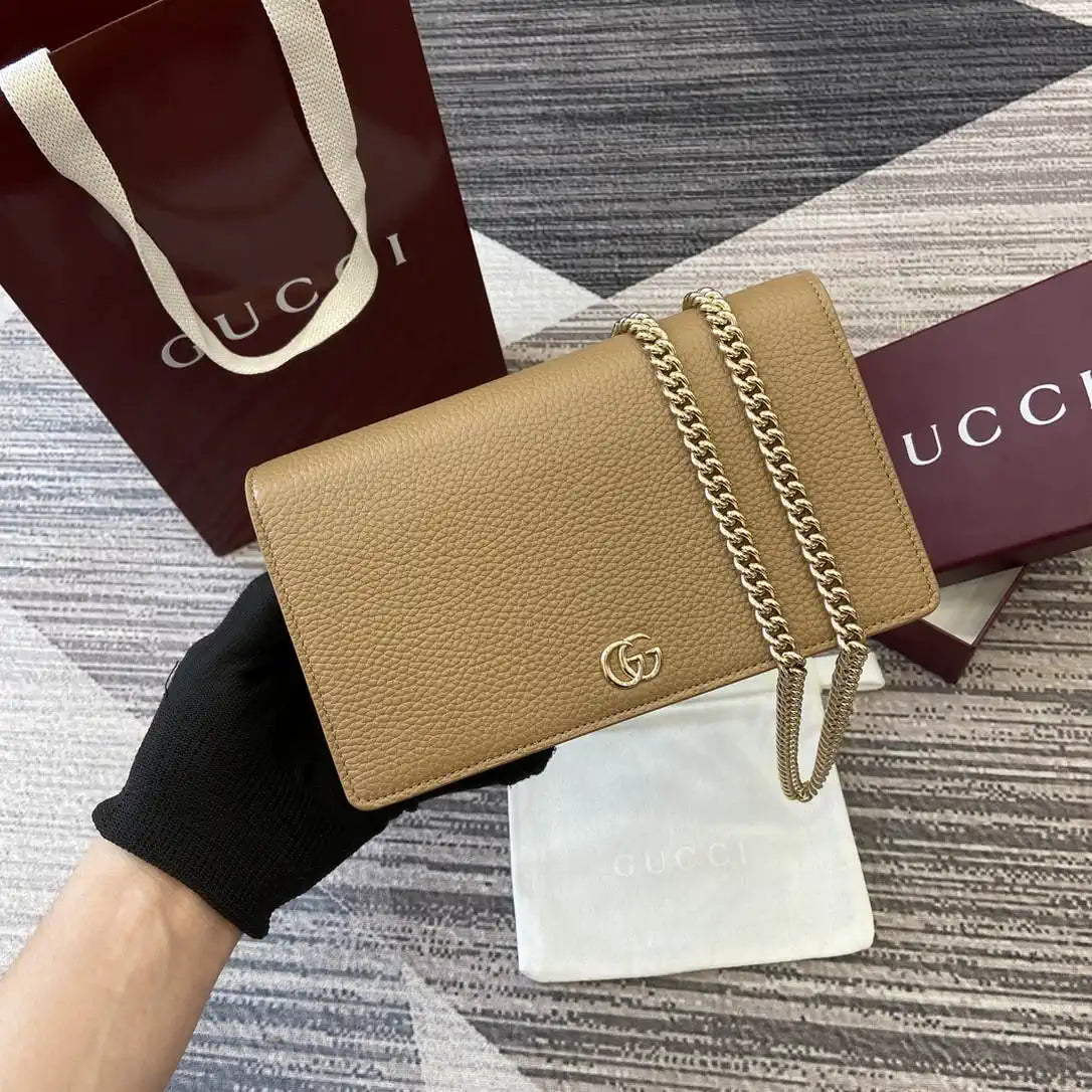 Gucci 497985 GG GG Marmont wallet on chain Apricot with Gold